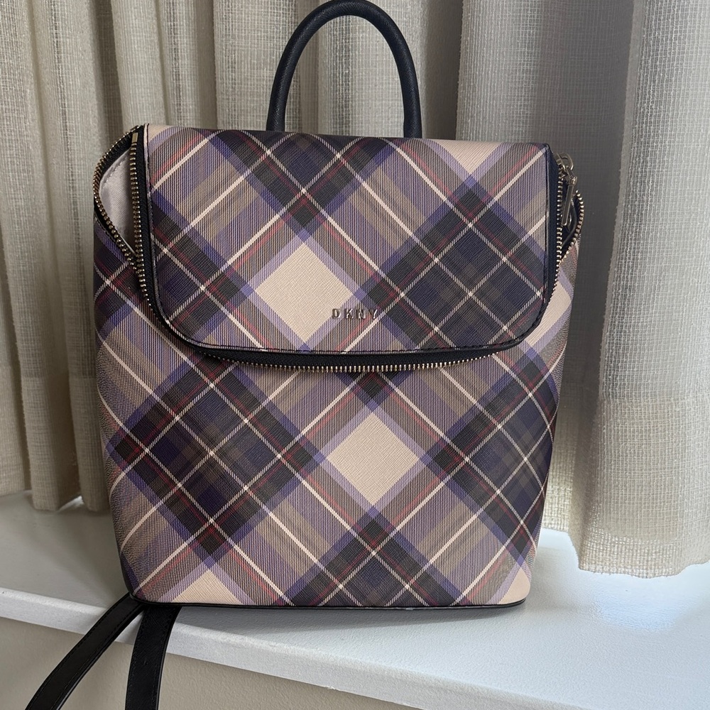 DKNY Checkered Backpack - Purple and Cream